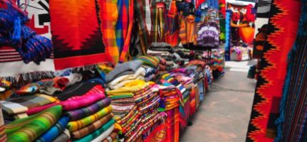 View of stalls in traditional ethnic craft market, Ecuador
